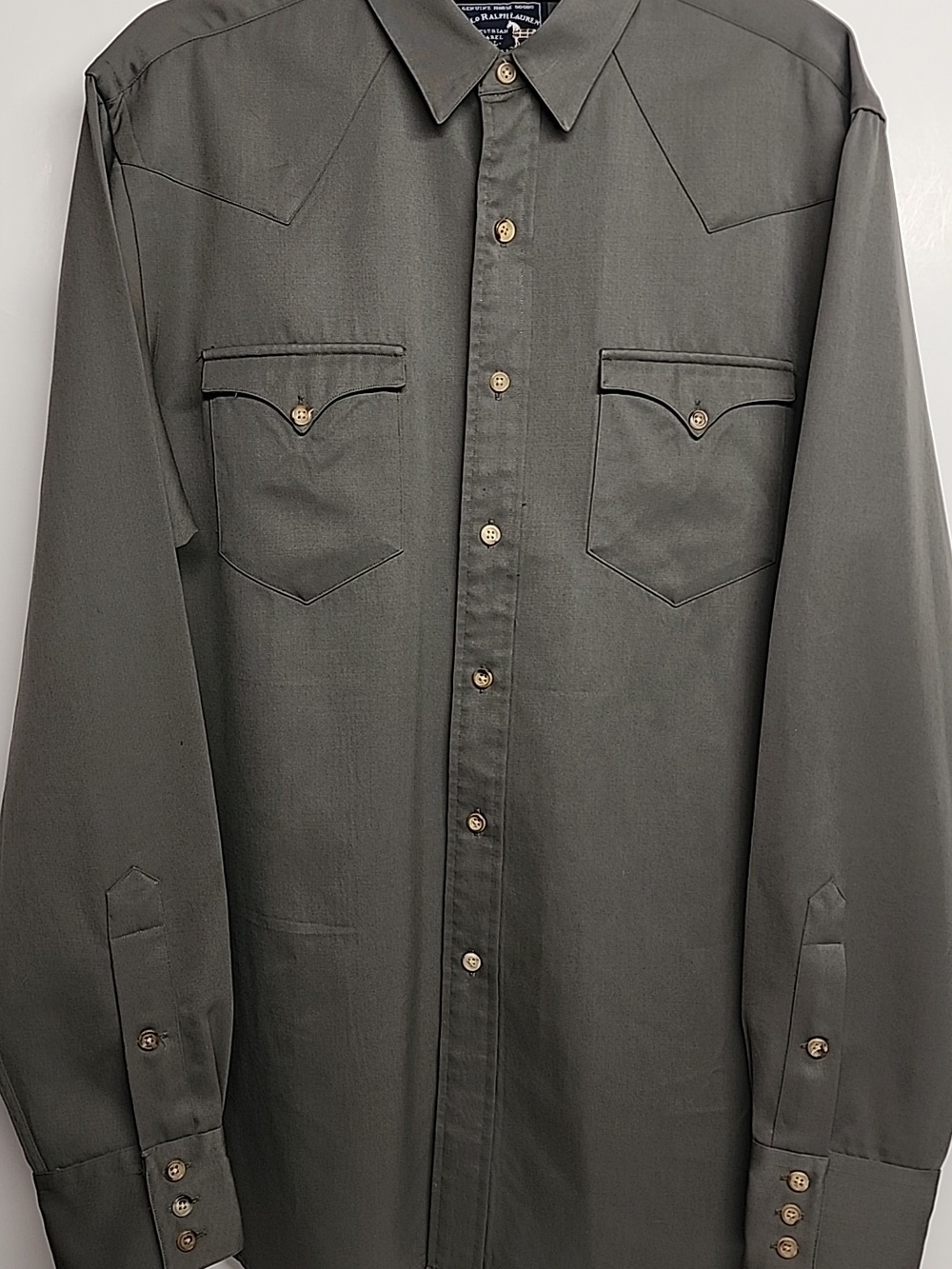 Polo Ralph Lauren Olive Green Equestrian Apparel Size L 100% Wool Shirt